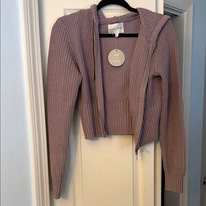 Purple Cropped Cardigan with Ribbed Texture Size Large